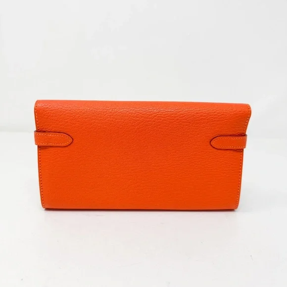 Hermes PHW Chevre Orange Poppy Kelly Longue Wallet - Picture 4 of 10